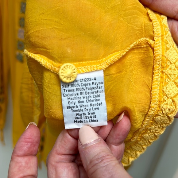 Johnny Was | L | Zeru Blouse | Yellow Button-down | Embroidered | Sunset - Picture 11 of 12